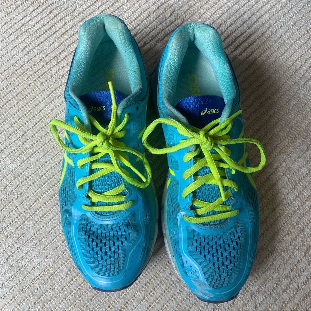 ASICS turquoise and yellow sneakers